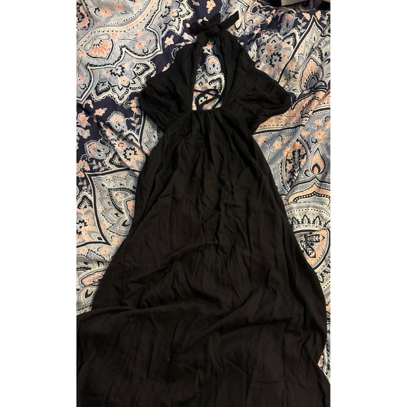 ASOS Black Gauzy Peekaboo Cutout Halter Style Maxi Dress, Size 4 - Picture 1 of 4